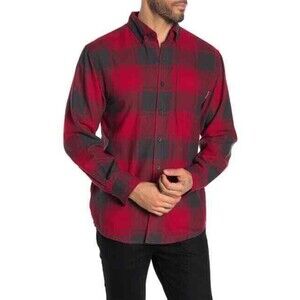 Wolverine Men's Pike Long Sleeve Flannel Regular Fit Shirt In Red Plaid Size XXL